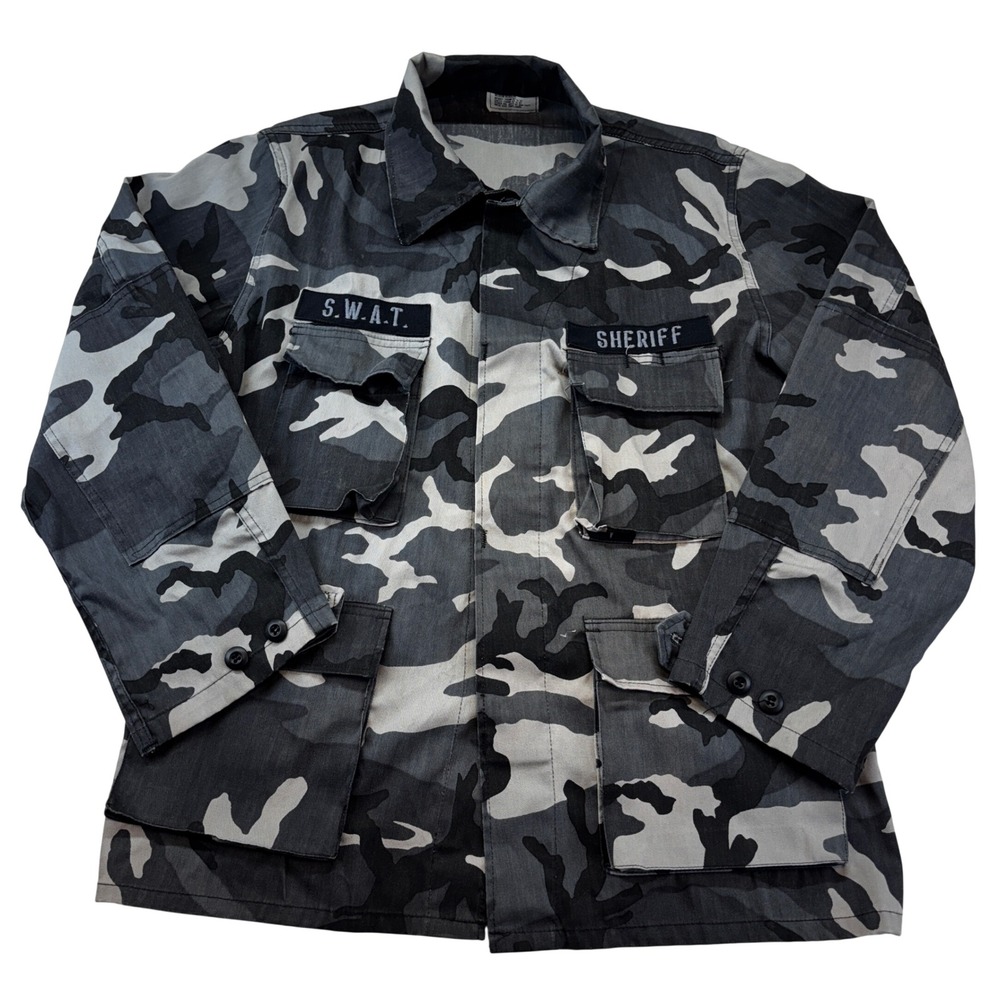 Ladiga Sportswear Combat Coat Mens Medium Grey Urban Camo SWAT Sheriff Jacket